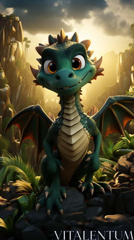 Animated Dragon in Jungle - Cartoon and Photorealistic Style AI Image