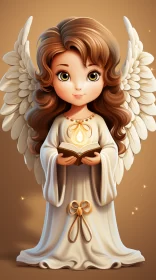 Charming Angel Holding Candle - Illustrated Art AI Image