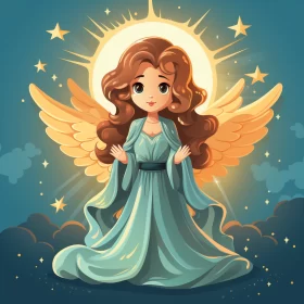 Charming Cartoon Angel with Dark Blue Wings and Golden Age Illustration Style AI Image