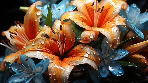 Exotic Flower Collection in Orange and Azure Tones AI Image