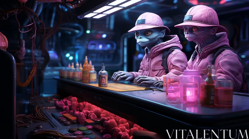 Neon-Lit Alien Bar Scene in Transportcore Style AI Image
