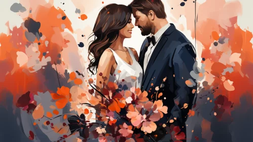 Beautiful Couple Painting Amidst Flowers - Digital Art AI Image