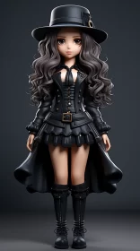 Anime-Inspired Gothic Female Character in Cybersteampunk Style AI Image