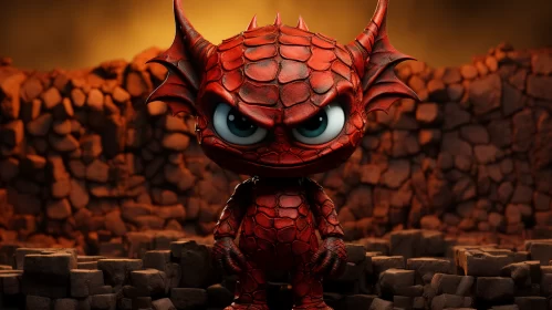 Cartoonish Red Dragon on Rocky Terrain | Fantasy Art AI Image
