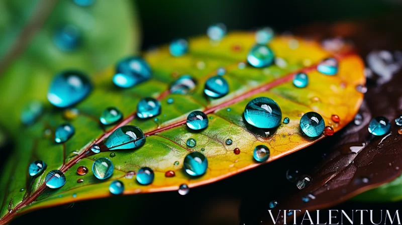 Exquisite Natural Imagery: Water Droplets on Leaves AI Image