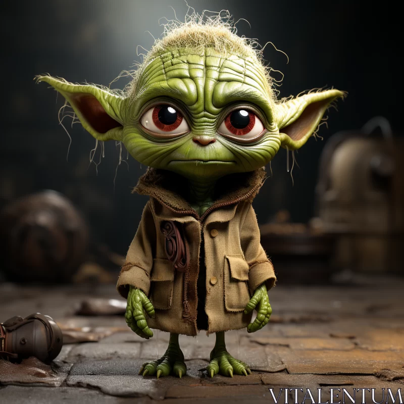 Toddler Baby Yoda in Jeans: A Surrealistic Portrait AI Image