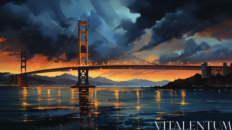 Golden Gate Bridge at Sunset - Digital Art Painting AI Image
