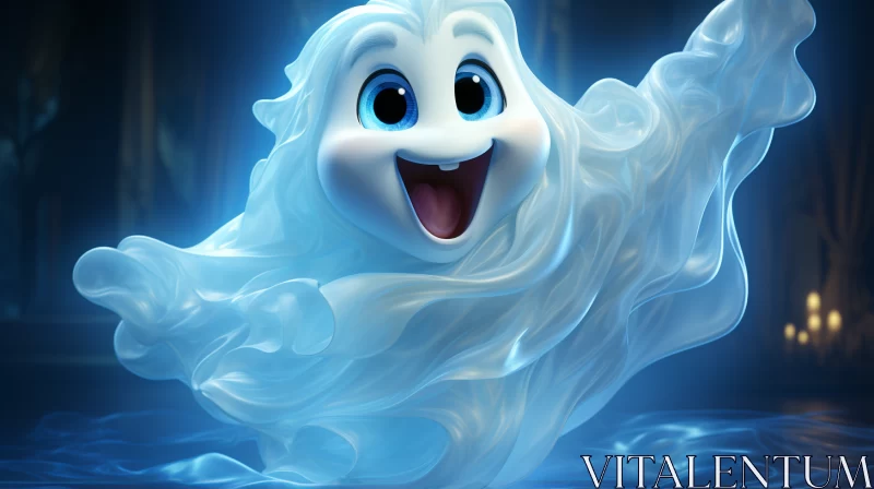 AI ART Joyful and Optimistic Ghost Character Floating on Water