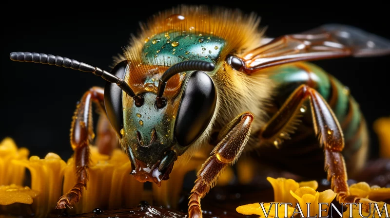 Photorealistic Bee Portrait with Amber and Teal Tones AI Image