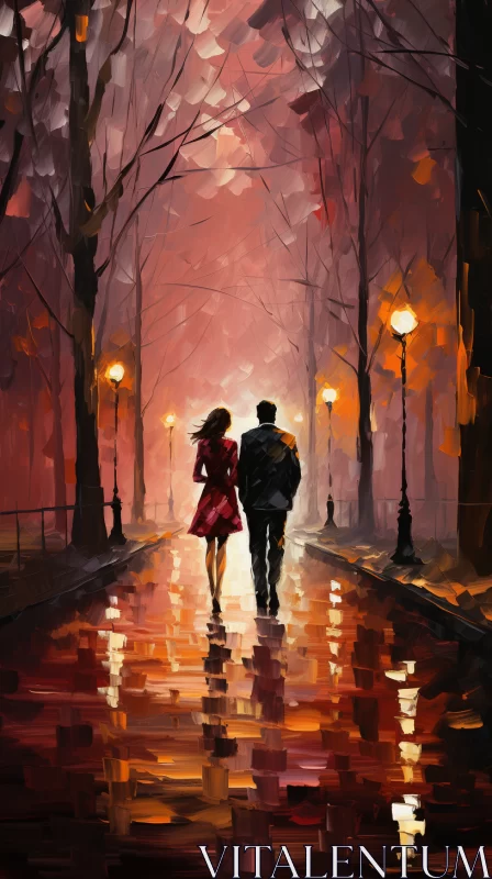 Romantic Cityscape: An Impressionist View of Love in the City AI Image