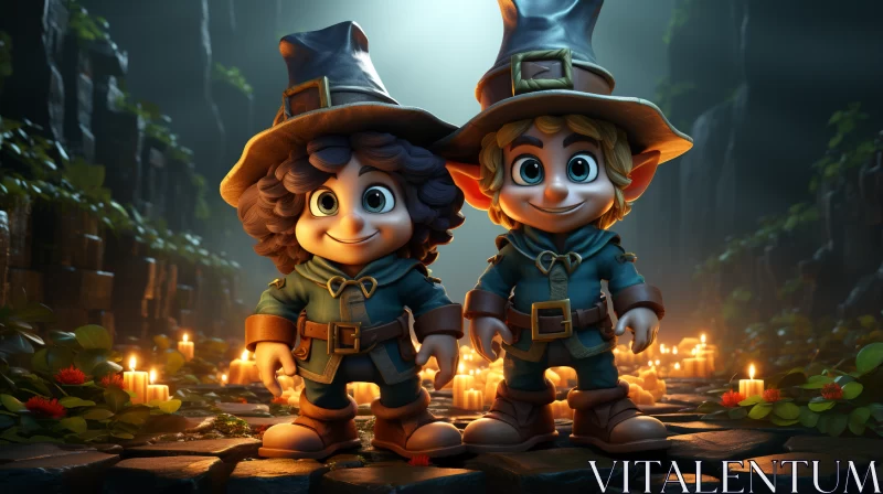 Fairytale-inspired Cartoon Characters in Candlelight AI Image