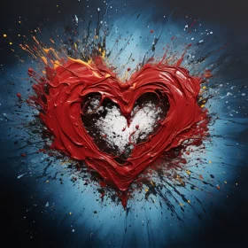 Abstract Heart Painting: Textured Splashes and Liquid Metal AI Image