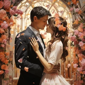 Romantic Embrace in Dreamy Garden - Figurative Art AI Image