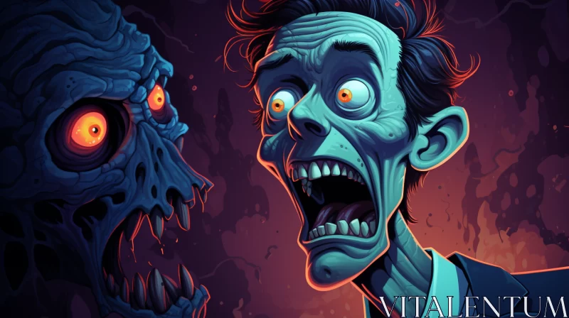 Grotesque Caricature of Zombies in Nightmarish Illustration AI Image