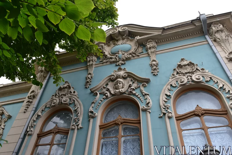Ornate Blue Building with Art Nouveau Elements Free Stock Photo