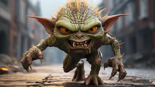 Goblin Roaming in City Intersection: A Balance of Realism and Innocence AI Image