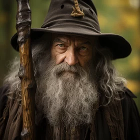 Elderly Wizard in Witchy Academia Style: A Macro Photography AI Image