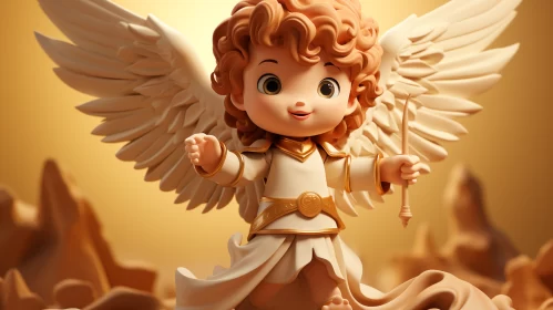 Golden Backdrop Angel Figurine: A Blend of Reality and Fantasy AI Image