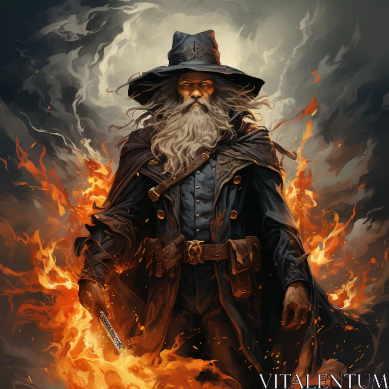AI ART Wizard with Fire Sword - Western-Style Fantasy Artwork