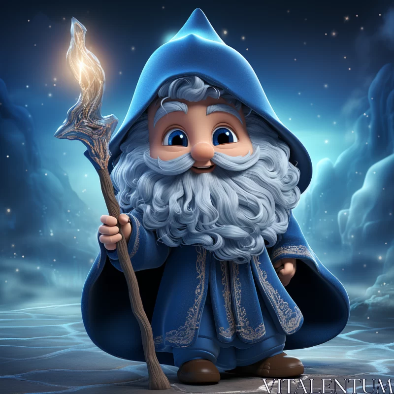 Animated Blue Gnome - Fantasy Style with Soft Lighting and Mysterious Backdrop AI Image