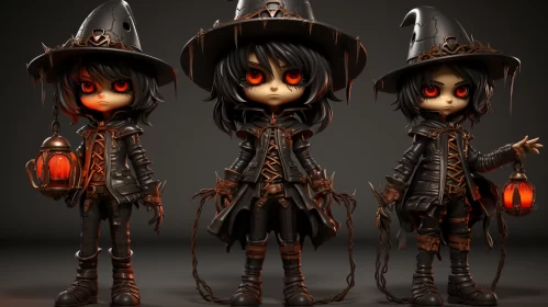 Charming Witch Characters in ZBrush Style - Detailed Design AI Image