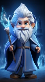 Enchanting Azure Wizard - Cartoon Style Magic in Snow Scenes AI Image