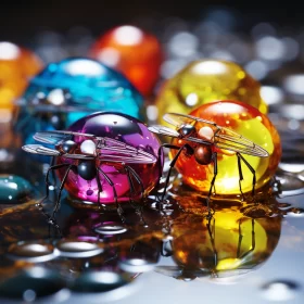 Colorful Glass Figurines in Luminous Sphere Style AI Image
