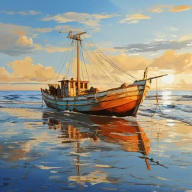 Realistic Seascape Paintings: Boats on the Ocean AI Image