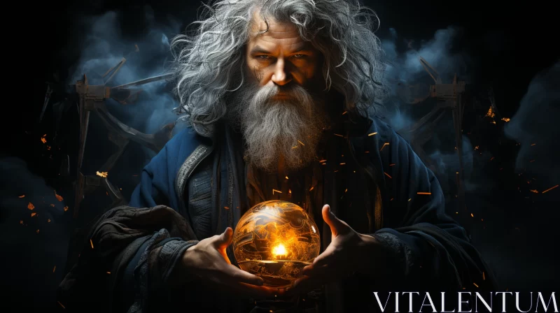 Epic Portraiture of Wizard with Golden Ball AI Image