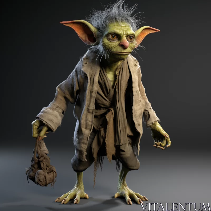 Playful and Grotesque 3D Model of Young Yoda AI Image