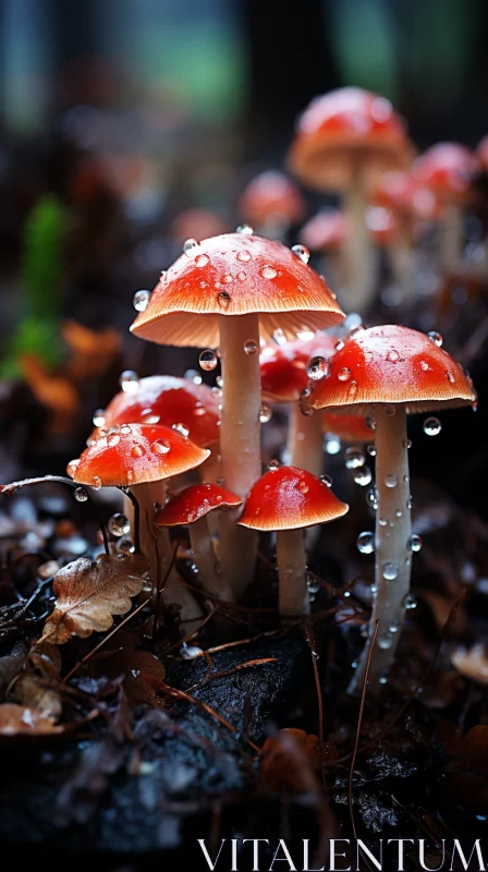 Enchanting Display of Dewy Mushrooms in Norwegian Nature AI Image
