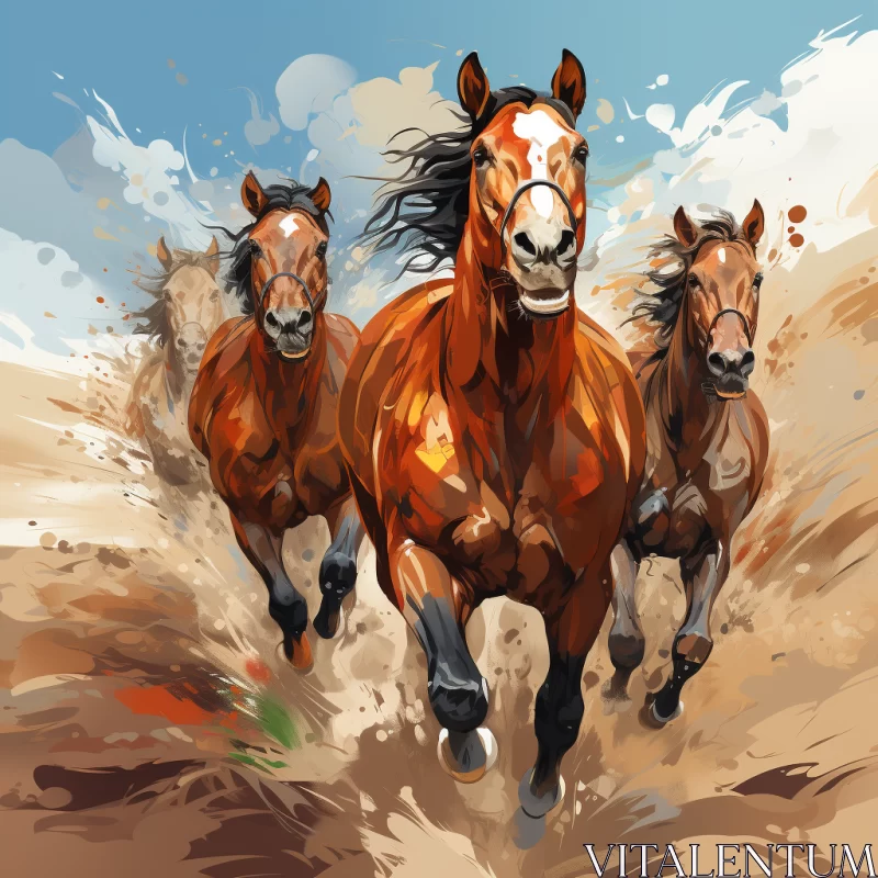 Graphic Speedpainting of Three Horses Running - Award Winning Artwork AI Image