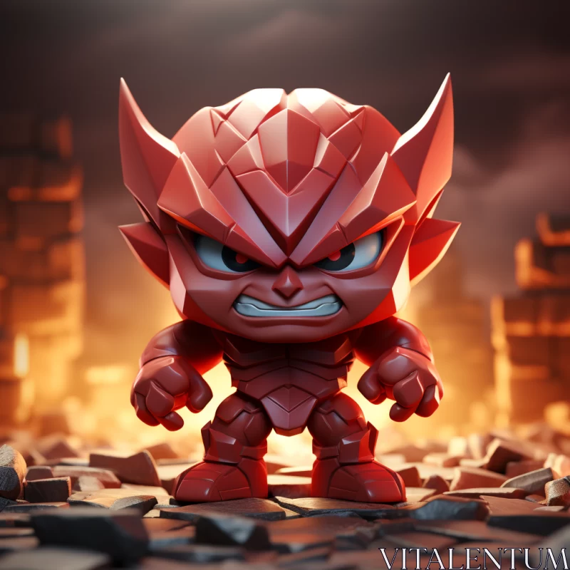 Red Cartoonish Character Figurine on Rocks AI Image