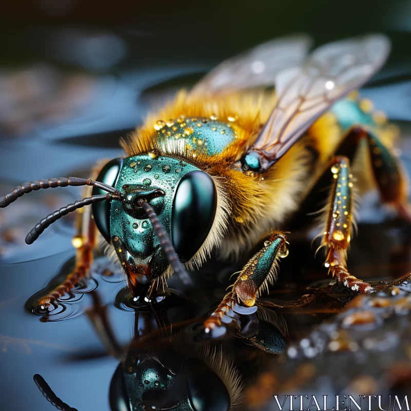 Photorealistic Bee in Water: A Study in Turquoise and Gold AI Image