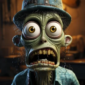 Zombie Man in Hat: A Grotesque Caricature in Cinema4D AI Image