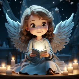 Charming Animated Angel Reading by Candlelight AI Image