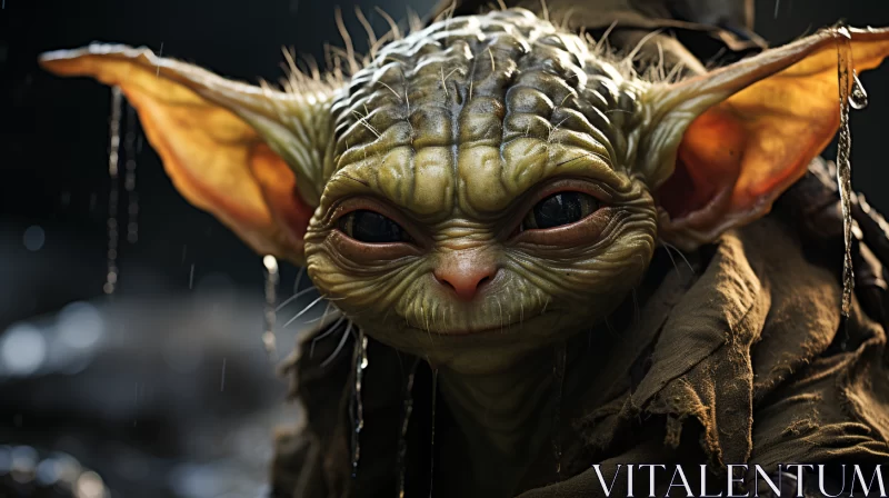 Captivating Baby Yoda in the Rain - Realistic and Imaginative AI Image