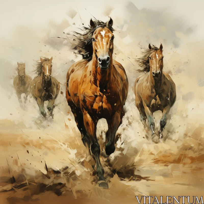 Speedpainting Inspired Digital Art of Horses in Motion AI Image