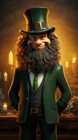 Detailed Leprechaun Character in Green and Gold AI Image