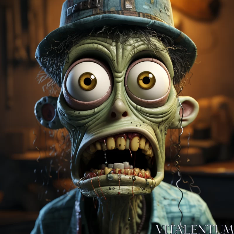 AI ART Zombie Man in Hat: A Grotesque Caricature in Cinema4D