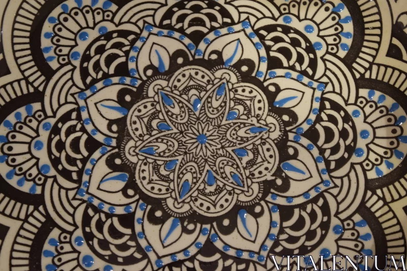 Blue and Brown Mandala Art Print - Ceramic and Ink Free Stock Photo