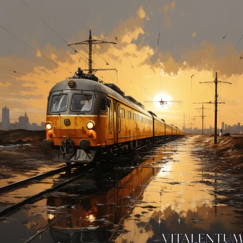 AI ART Golden Hues Train Spot - A Retro Style Oil-Painting