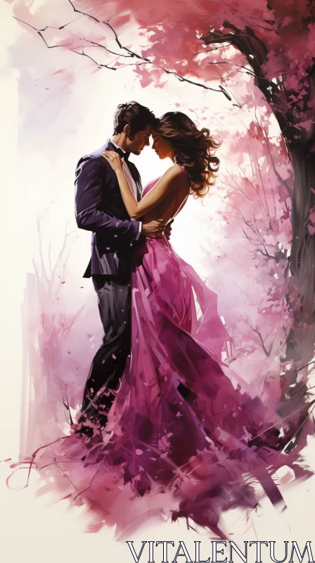 AI ART Romantic Cherry Blossom Illustration in Purples and Pinks