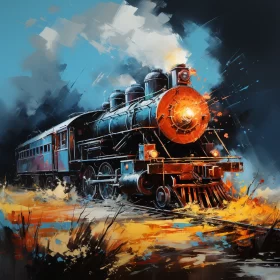 Vintage Steam Train in Motion - Oil Painting Artwork AI Image