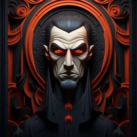 Gothic Dark Figure Portrait in Futuristic Retro Style AI Image