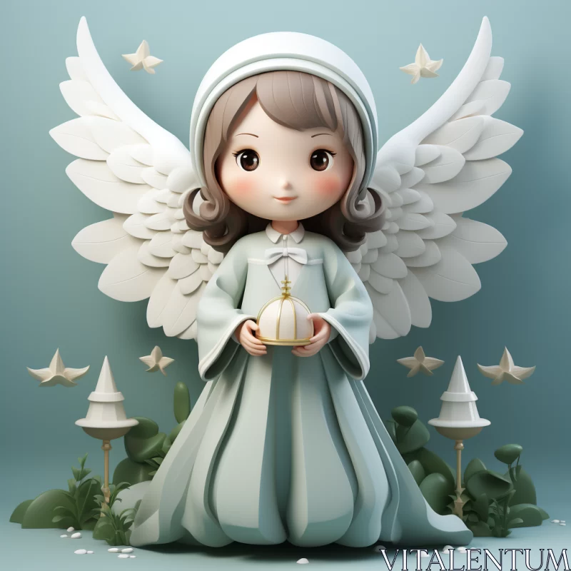 Charming Paper Angel in Kawaii Art Style - 3D Isometric Illustration AI Image