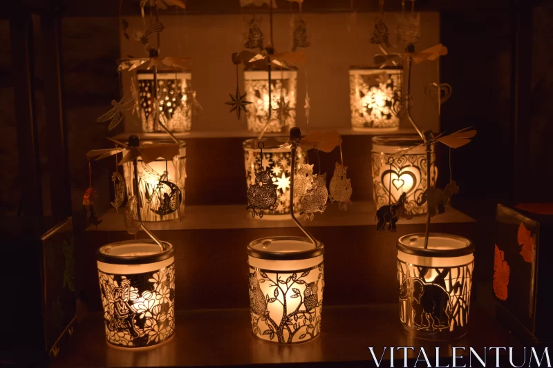 Intricate Candle Lanterns: Holiday Home Decor Free Stock Photo