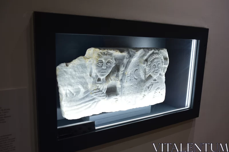 Luminous Marble Slab with Ritualistic Masks at Museum Free Stock Photo