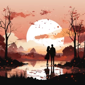 Romantic Landscape: Love under the Full Moon AI Image