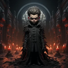 Animated Vampire Character with Candles in Dark Silver AI Image